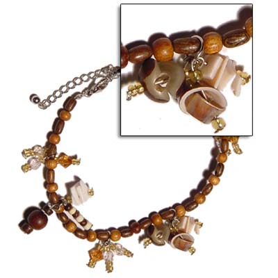 Shell With Wood Beads Anklets