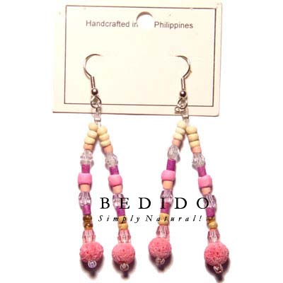 Pink Dangling Limestone Beads Wooden Earrings