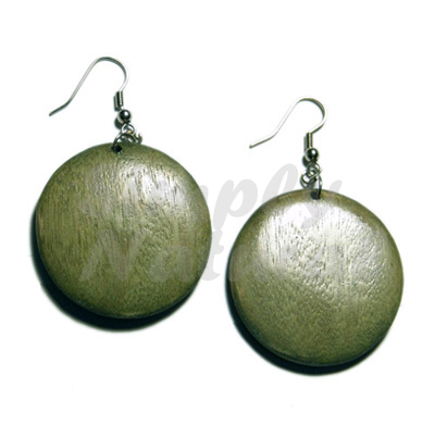 Dangling Round 32mm Natural Wood In Olive
