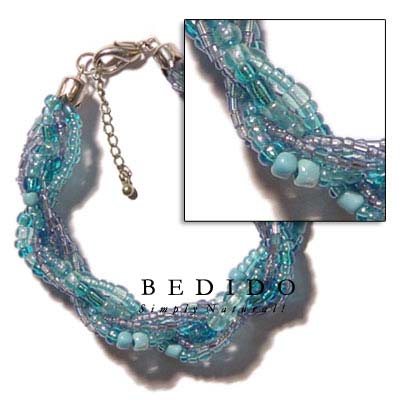 12 Rows Aqua Blue Glass Beads Bracelets