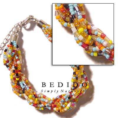 12 Rows Multicolored Twisted Glass Beads Bracelets