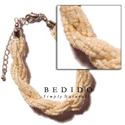 12 Rows Creme Twisted Glass Beads Bracelets