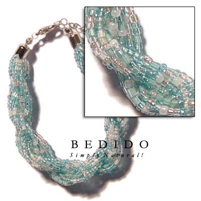 12 Rows Aqua Blue Glass Beads Bracelets