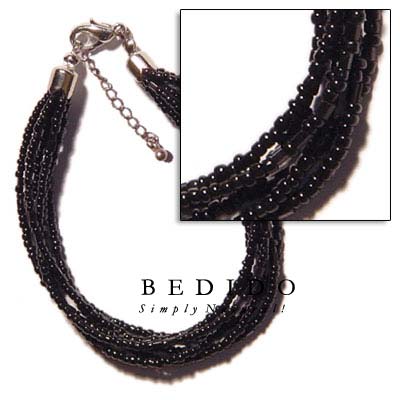 6 Rows Black Multi Glass Beads Bracelets