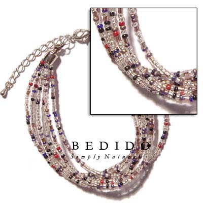 6 Rows Clear Multi Glass Beads Bracelets