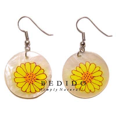 Dangling 35mm Round Hammershell Hand Painted Earrings