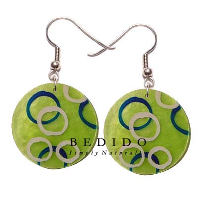 35mm Round Green Capiz Hand Painted Earrings