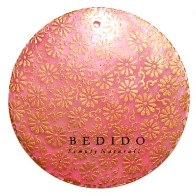 Round 40mm Pink Hammershell Hand Painted Pendant