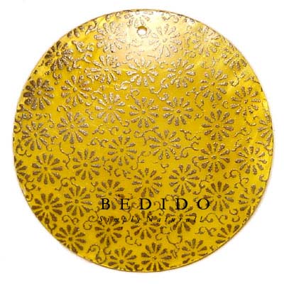 Round 40mm Yellow Hammershell Hand Painted Pendant