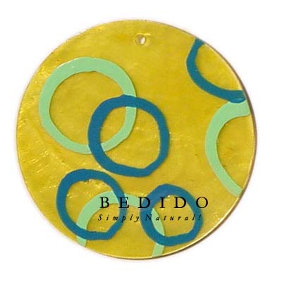 Round Yellow 50mm Capiz Hand Painted Pendant
