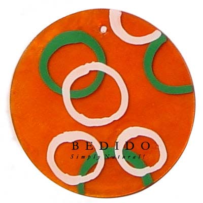 Round Orange 50mm Capiz Hand Painted Pendant