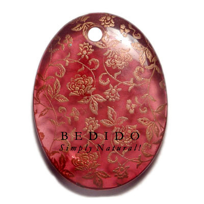 Oval 45mm Transparent Maroon Hand Painted Pendant