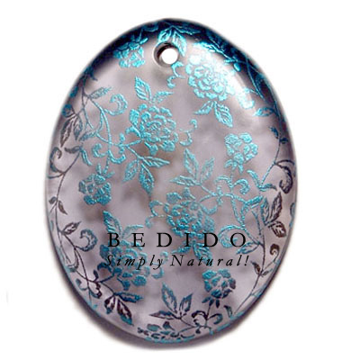 Oval 45mm Transparent Gray Hand Painted Pendant