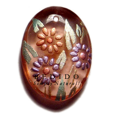 Oval 35mmx25mm Transparent Brown Hand Painted Pendant