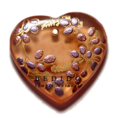 Heart 35mm Transparent Brown Hand Painted Pendant