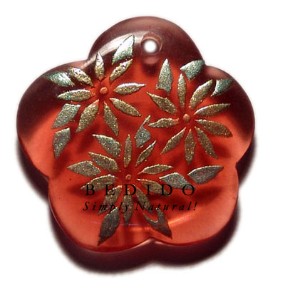 Scallop 35mm Transparent Red Hand Painted Pendant