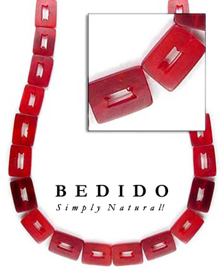 Red Rectangular Beads Bone Horn Beads Necklace