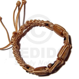 Tube Wood Beads In Macrame Satin Cord