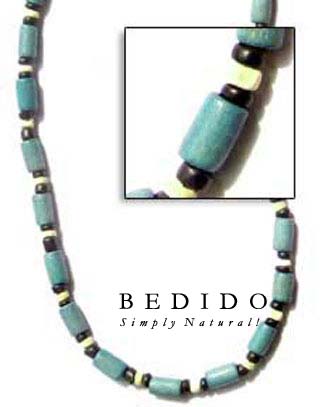 Turquoise Blue Wood Tube Natural Necklace