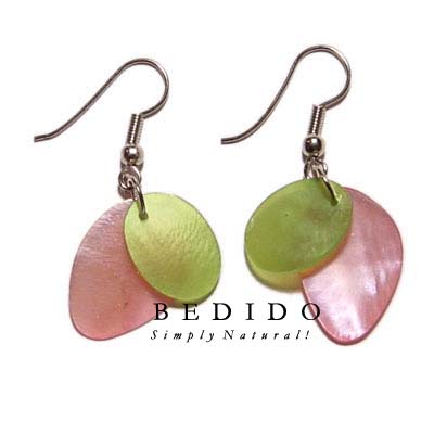 Pink/green Dangling Hammershell Shell Earrings
