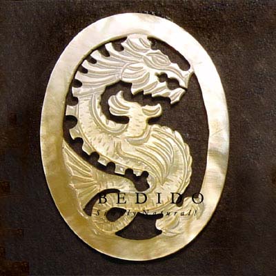 Oval MOP Dragon Carving Shell Pendants
