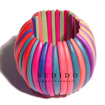 Elastic Multicolored Natural White Wooden Bangles