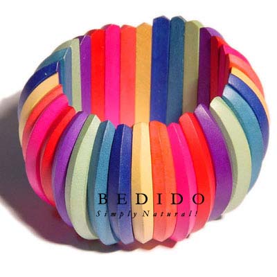 Elastic Multicolored Natural White Wooden Bangles