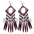 Cebu Wooden Earrings Dangling 35mm Diamond Reddish Brown Natural Wood Products - Cebujewelry.com