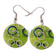 Hand Painted Earrings 35mm Round Green Capiz Hand Painted Earrings Products - Cebujewelry.com