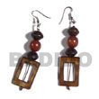 Shell Earrings Dangling 30mmx20mm Rectangular Laminated Golden Amber Kabibe Products - Cebujewelry.com