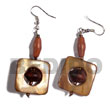 Shell Earrings Dangling 25mmx25mm Square Laminated Golden Amber Kabibe Products - Cebujewelry.com