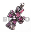 Shell Pendants Cross Glistening Pink Abalone Molten Silver Metal Pendant Products - Cebujewelry.com